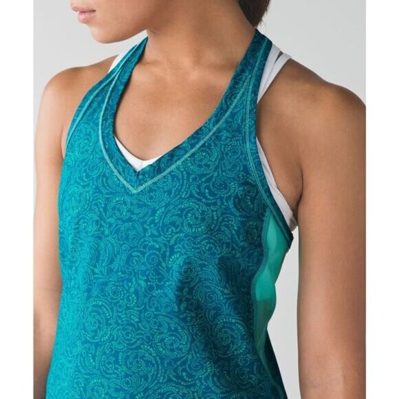 Lululemon Fast Lane Singlet Foli Manifesto Bali Breeze Tofino Teal Womens Size 4 - Picture 3 of 7